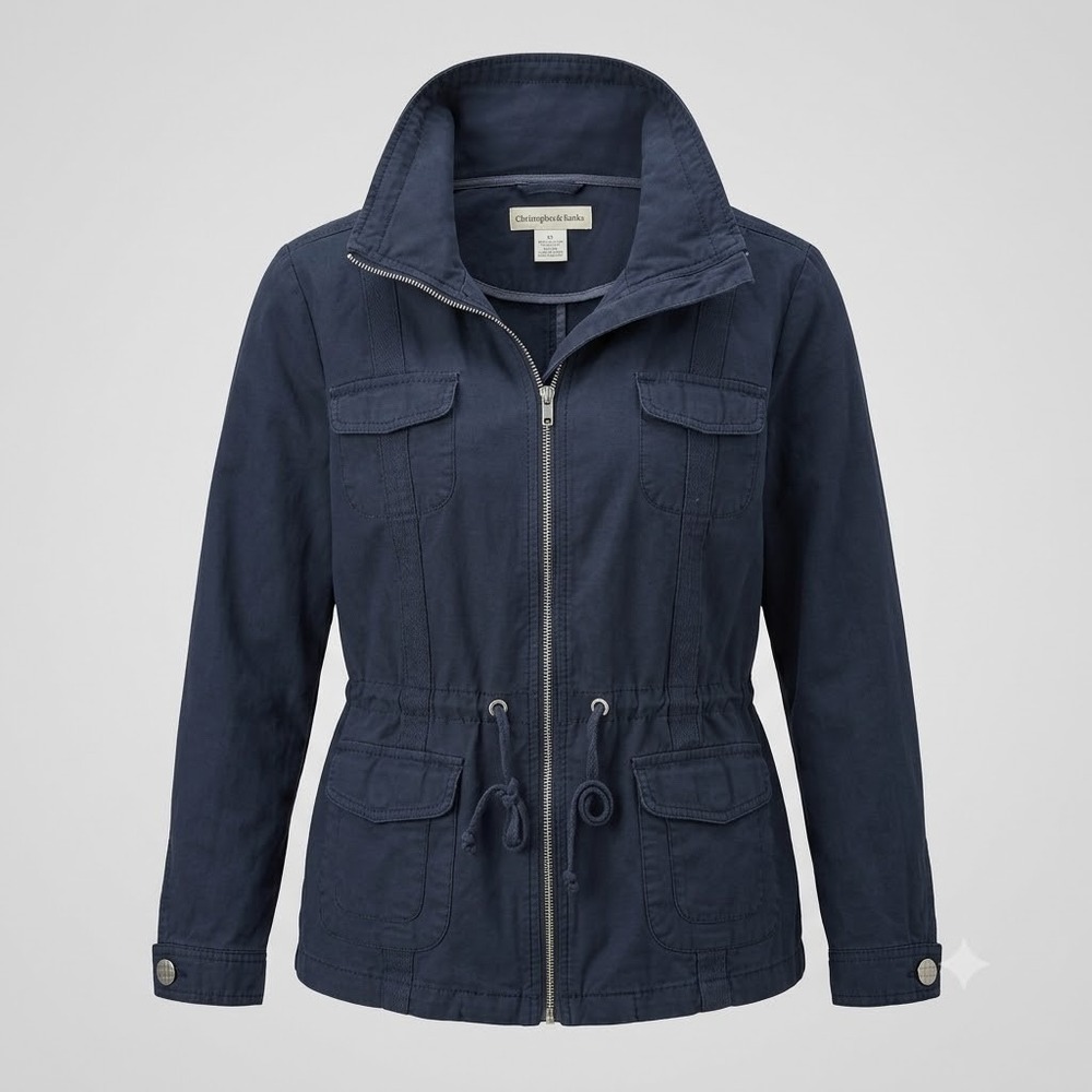 Christopher‎ & Banks Navy Blue Utility Jacket Zip Funnel Neck Drawstring XL